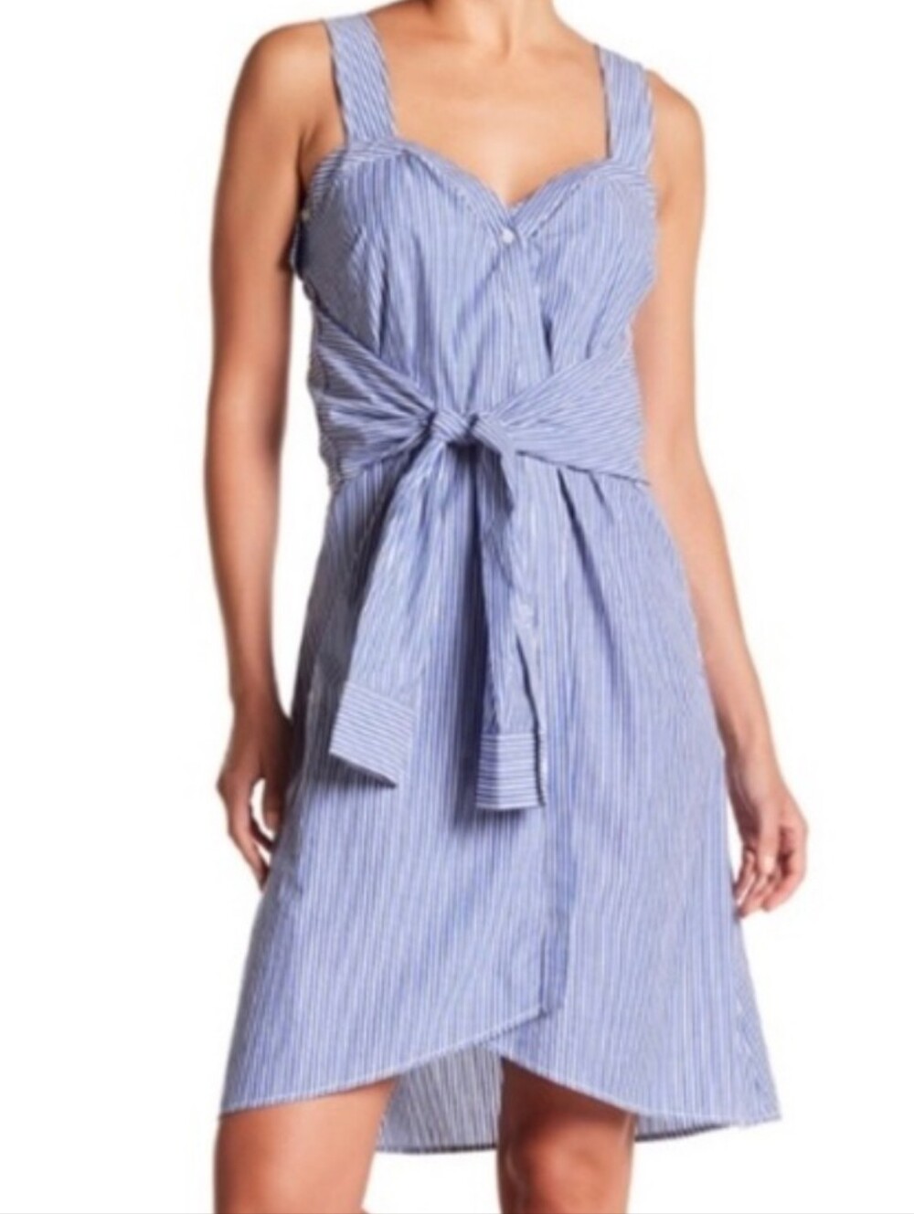 NWT Derek Lam Deconstructed Striped Tie Front Cotton Shirt Dress Size 8